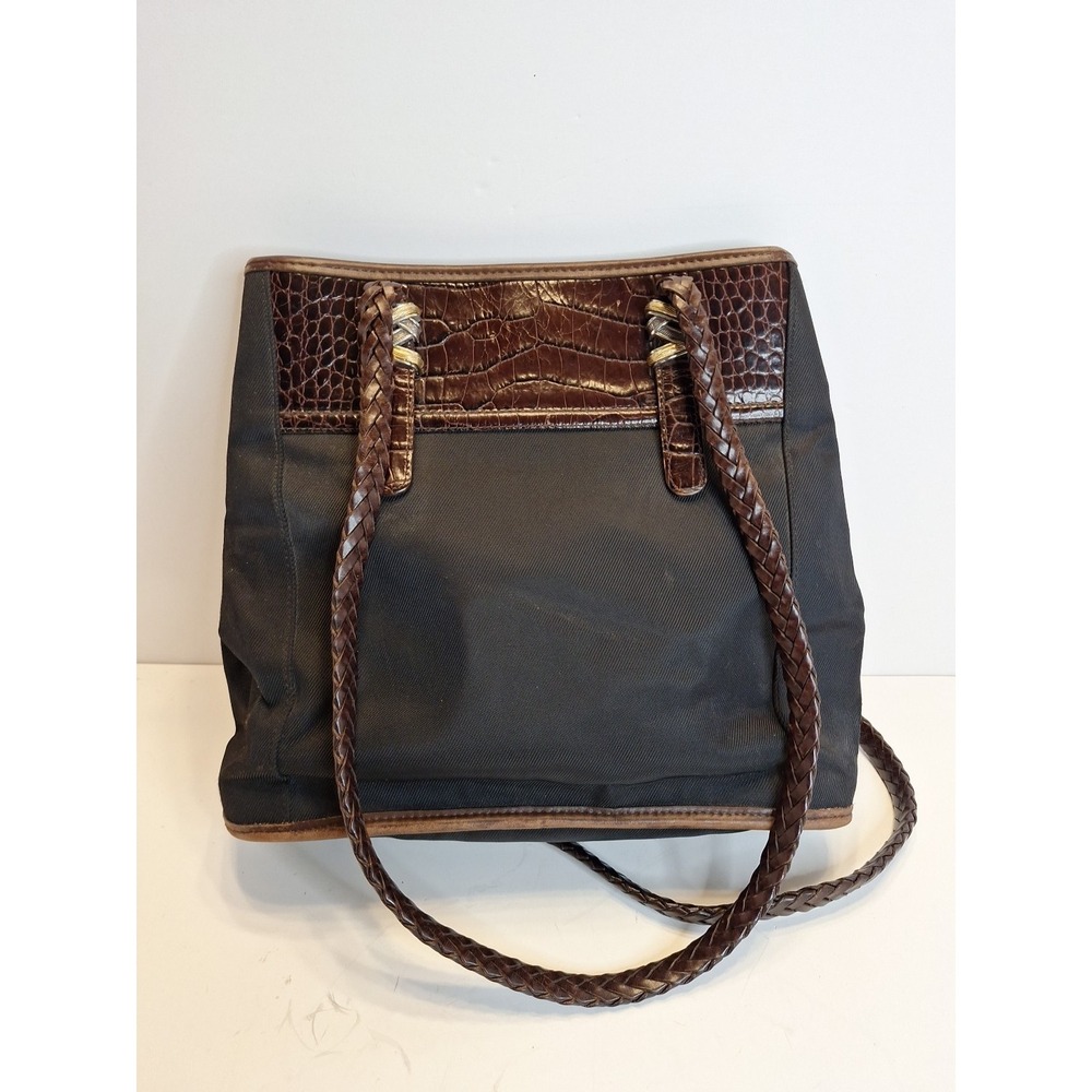 BRIGHTON HANDBAG Black/Brown Leather & Cloth SHOULDER Purse Missing Charm